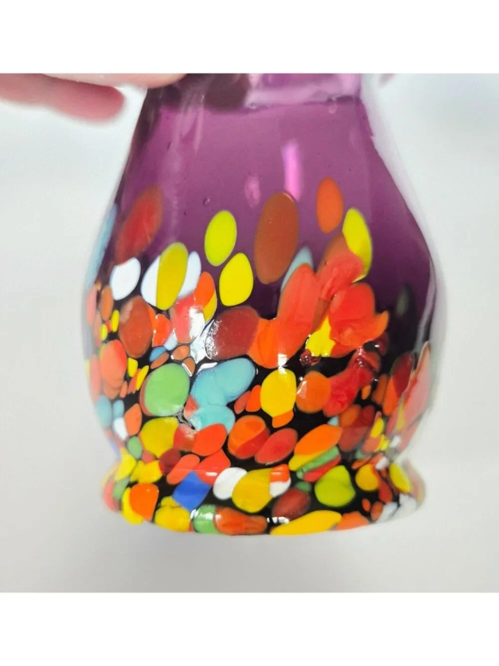 Hand-Blown Purple Glass Vase With Multi-Color Confetti Base 4.5